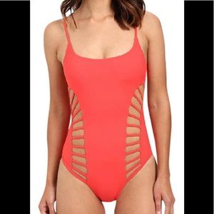 Coral Splice & Dice Side Cut Out Tank Swimsuit One-piece Bathing Suit